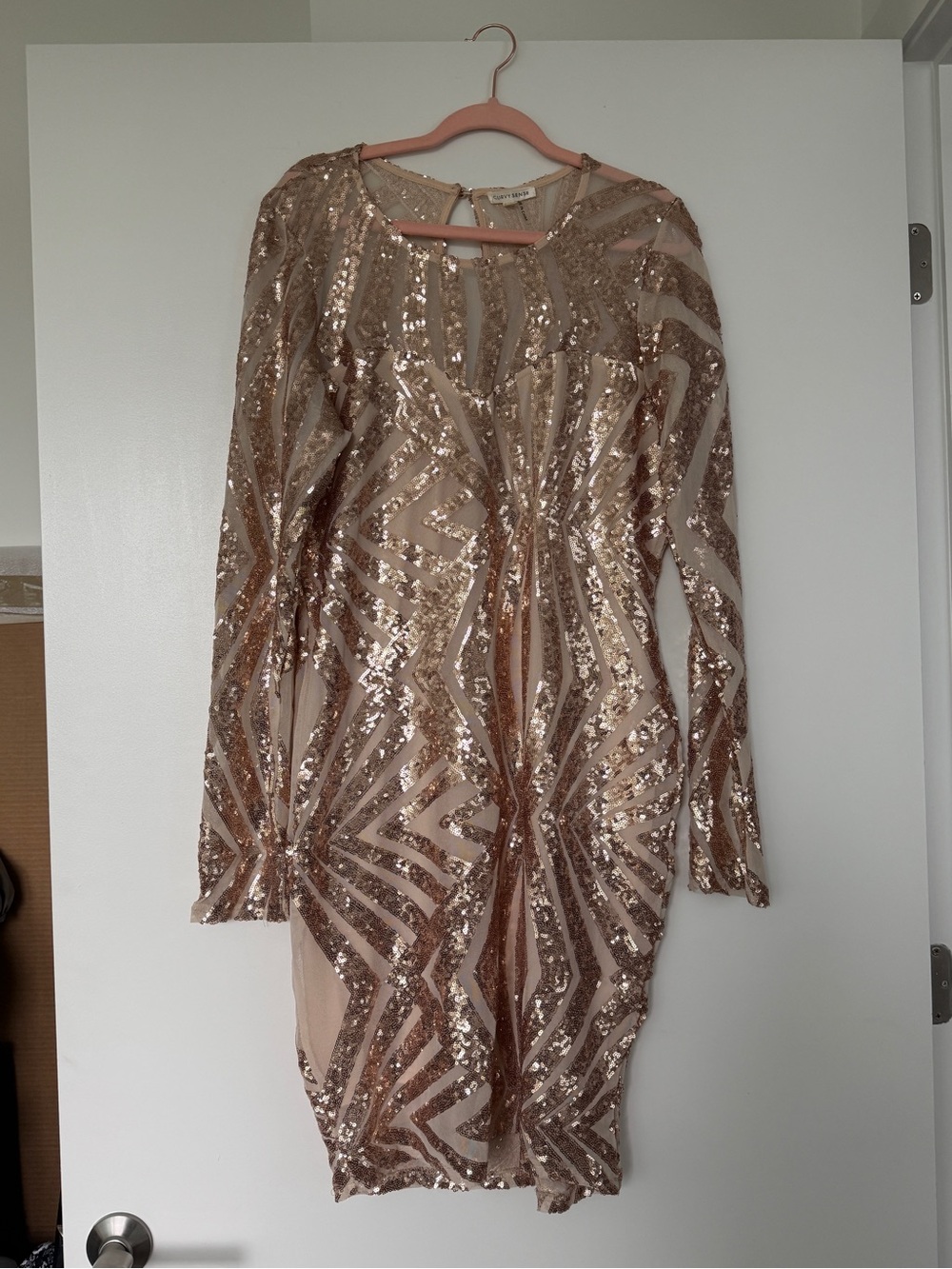 Rose Gold Sequin Long Sleeve Cocktail Dress